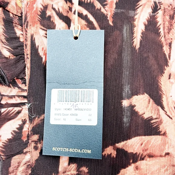 NWT Scotch & Soda Brown Palm Tree Patterned Sheer Blouse - Picture 8 of 13